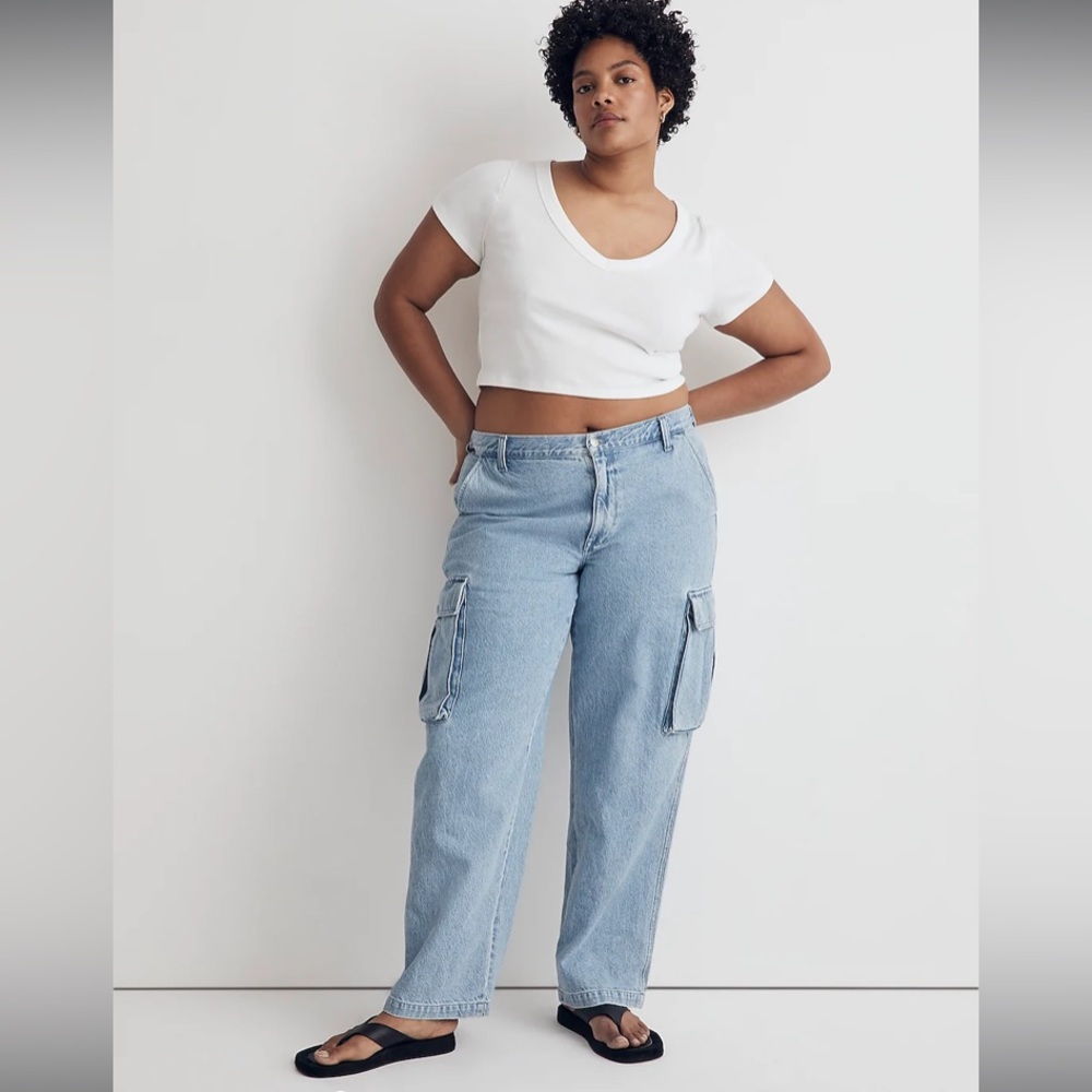 Madewell NWT Low-Slung Straight Cargo Jeans in Coleman Wash size 32